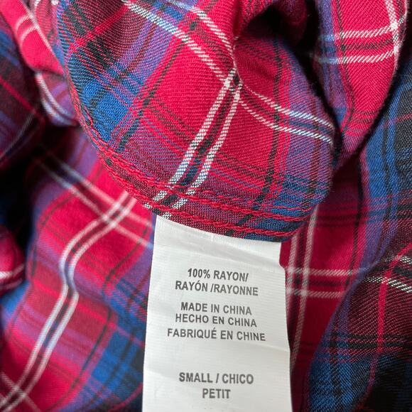 Rails Kendra Tencel Plaid Button Front Blouse Long Sleeve Size S Red Blue White - Picture 5 of 9